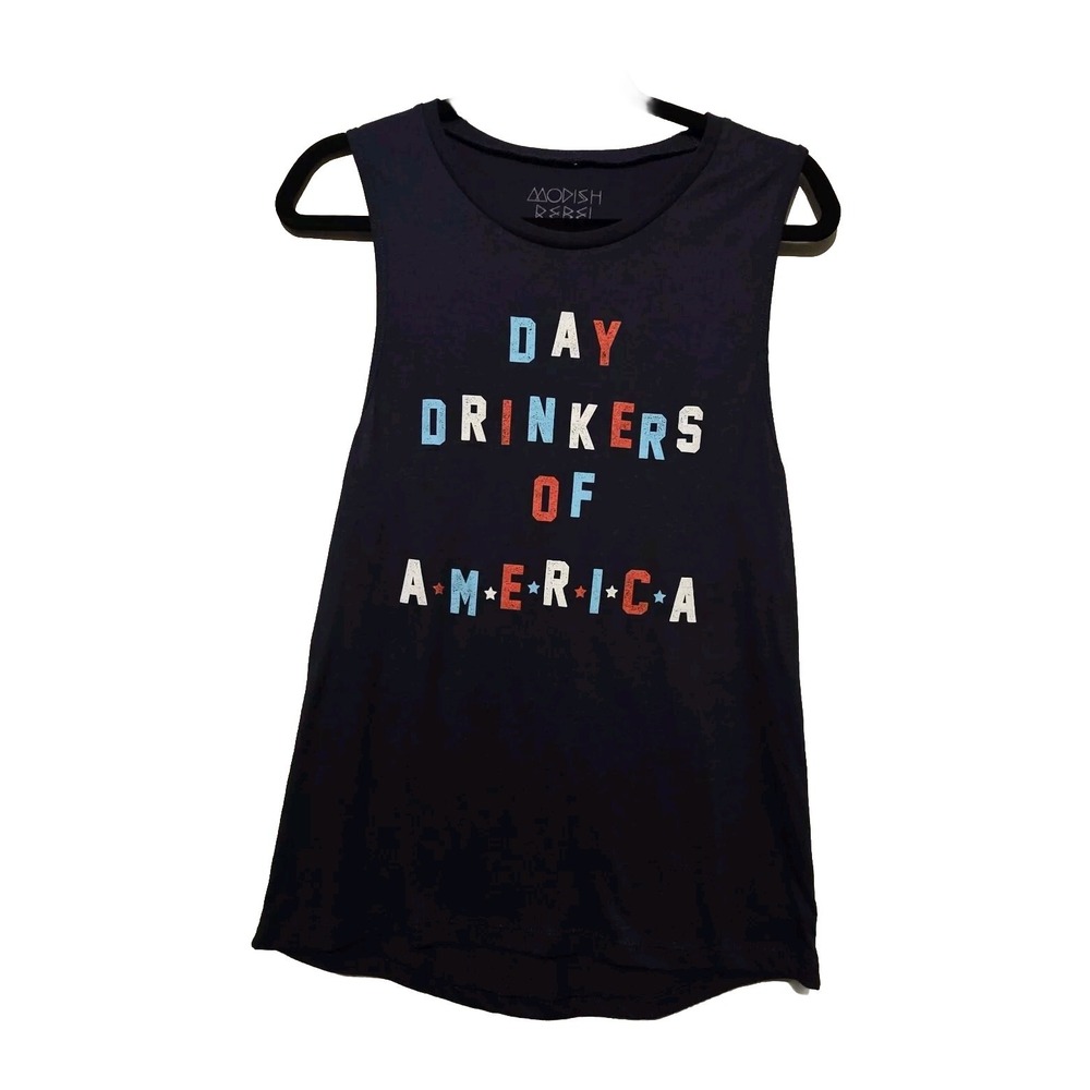 Modish Rebel Buckle Tank Top Women's SM  Day Drinkers Of America Graphic Tee RWB